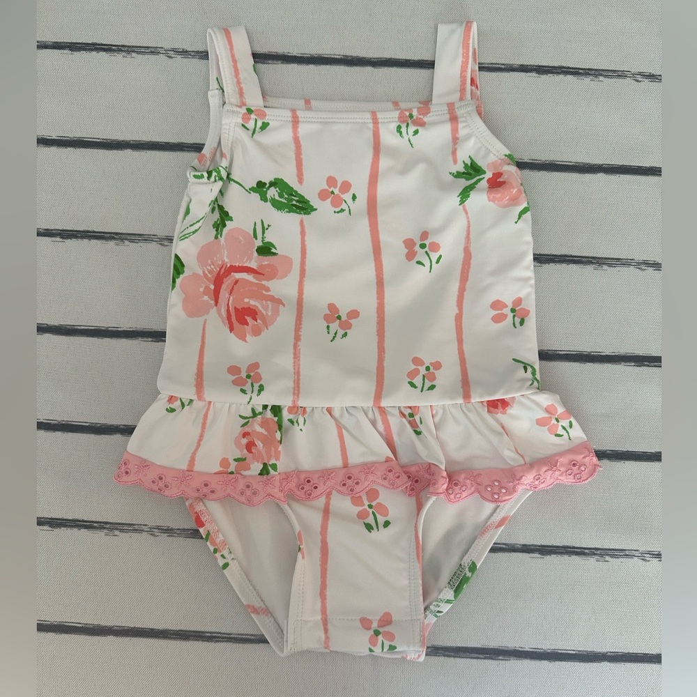 TBBC The Beaufort Bonnet Company Pink Floral Baby Swimsuit, 12-18m